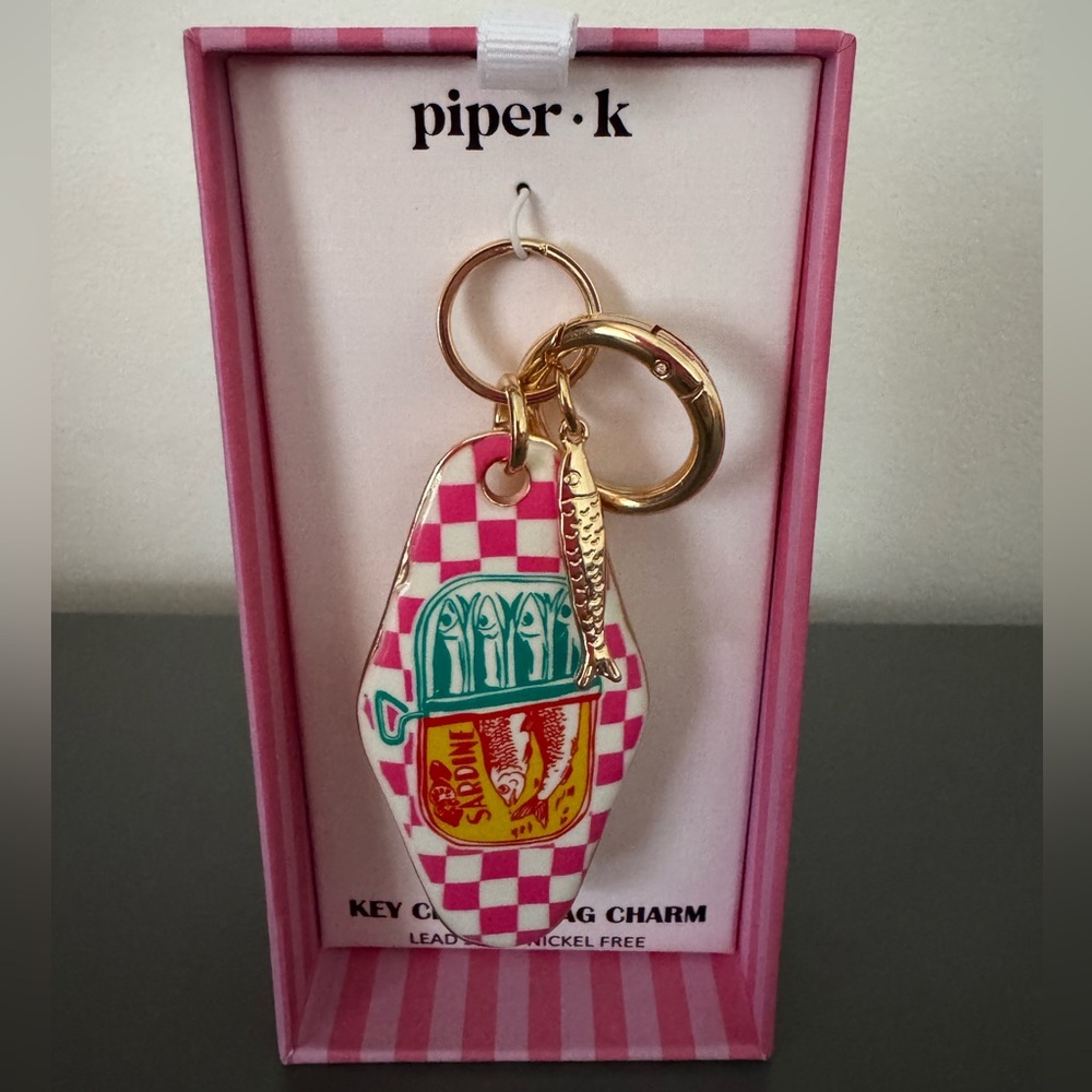 TikTok Viral Piper K Sardines Tin Cute Bag Charm Keychain Gold Tone Fish NWT